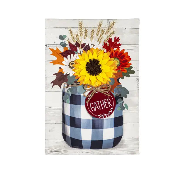 Fall Check Mason Jar Garden Linen Flag